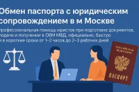 Обмен паспорта с юридическим сопровождением в Москве — профессиональная помощь юристов при подготовке документов, подаче и получении в ОВМ МВД, официально, быстро и в короткие сроки: от 1–2 часов до 2–3 рабочих дней